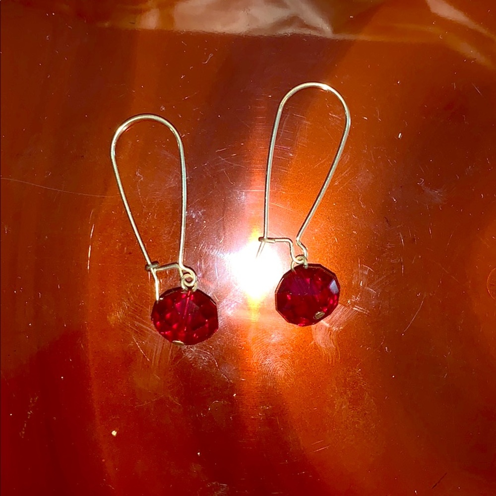 Red faux ruby drop earrings — Red and Gold